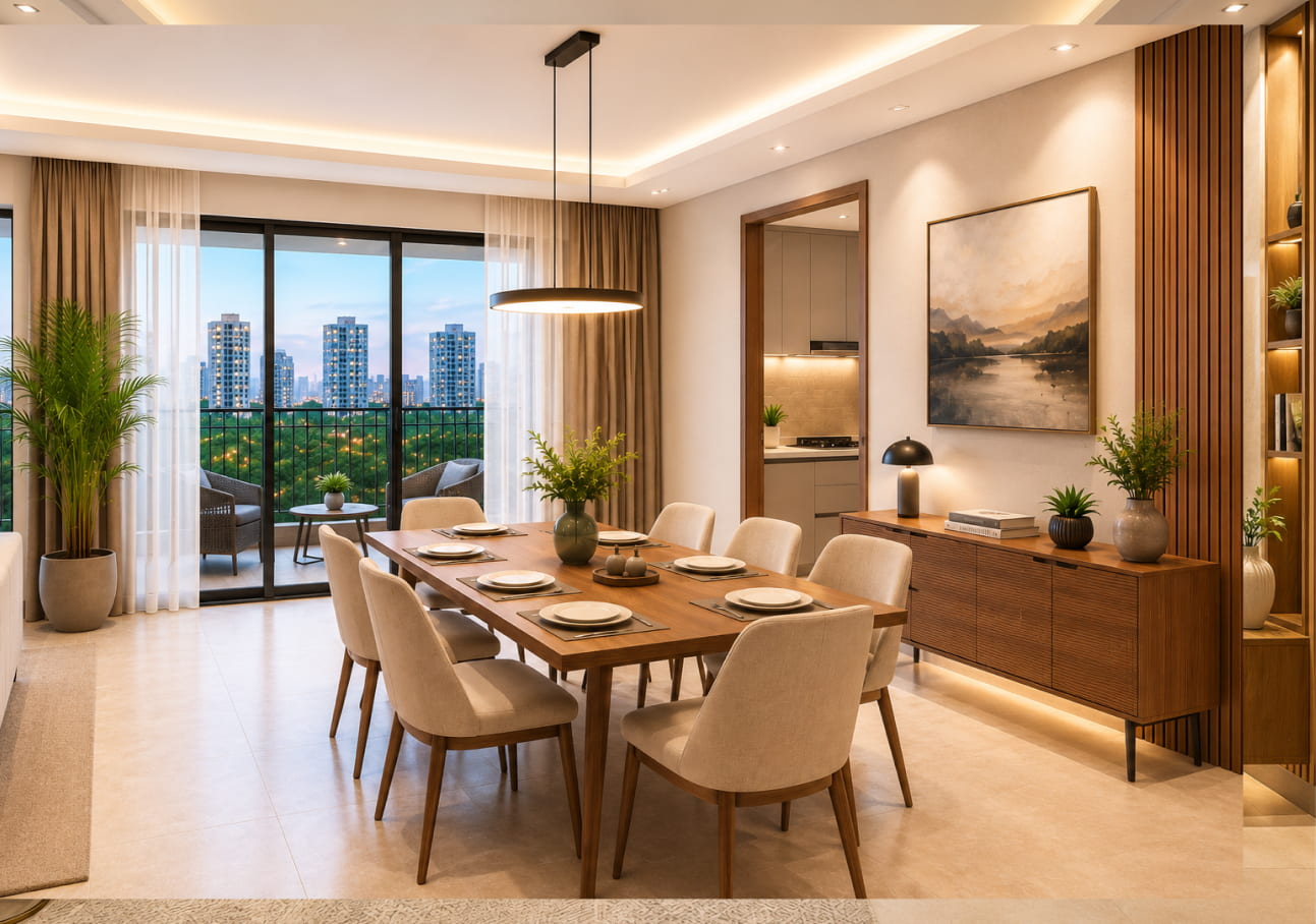Dining space at Harsh Isha designed for everyday conversations